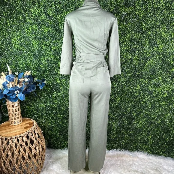 NWOT Anthropologie Bishop + Young  Green Belted wide‎ leg Jumpsuit - Picture 10 of 13